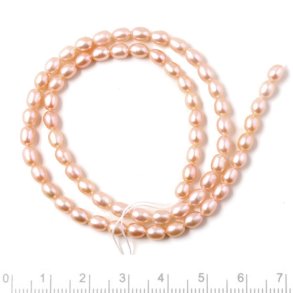 Freshwater pearl, full Strand, peach, rice, 4x3 mm, A-grade, ca. 94pcs
