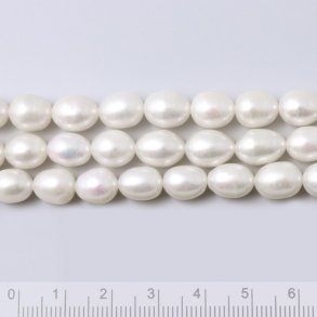 Swasserperle, wei, Oval, 8x5,5 mm, A-Qualitt, 6 Stk