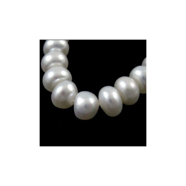 Freshwater pearl, white, flat rondelle shaped, ca. 4x5mm, A-grade, 10pcs