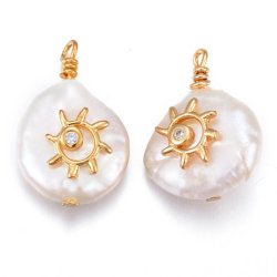 Swasserperlen-Anhnger, Sonne und Zirkonia, wei, ca. 15x13x6 mm, 1 Stk