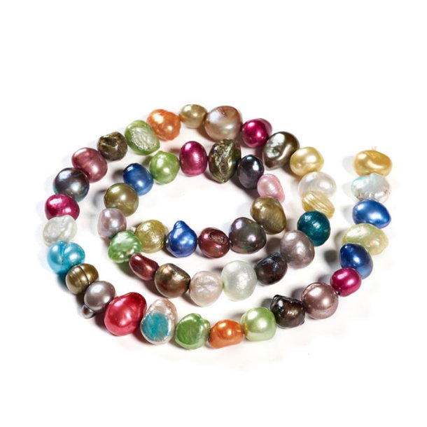 S&uuml;&szlig;wasserperle, ganzer Strang, gemischte dunkle farben, barocke, ca 7x8 mm. 56 stk