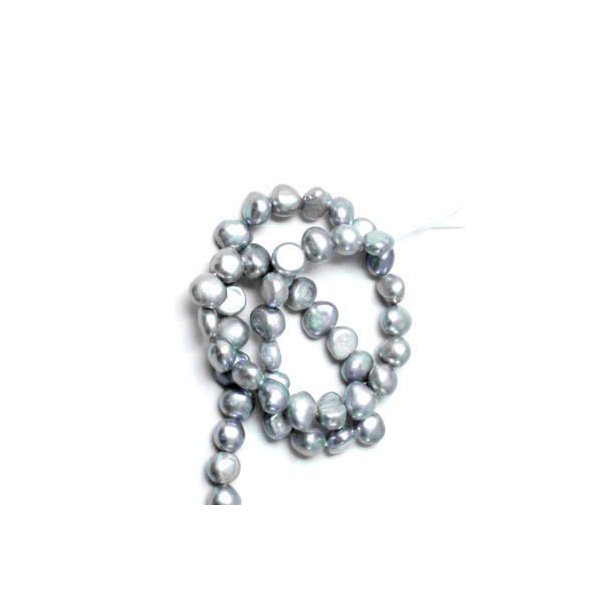 Ferskvandsperle, hel streng, barok, gr, ca. 5x6,5 mm, A-grade, ca. 70 Stk.