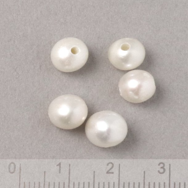 Swasserperlen, wei, rund, ca. 6 mm, Potato, GROES 1,5 mm Loch, 6 Stk.