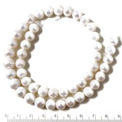 Freshwaterpearl, full strand, white, potato, 8x9 mm, large 1.5mm hole, 49pcs