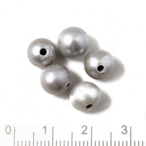 Süßwasserperlen, silbergrau, rund, ca. 7 mm, , Großes 1,5 mm Loch, A-Qualität, 4 Stk