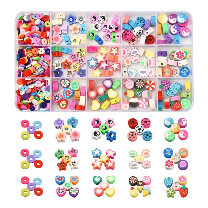 Fimo-Perlen, Mix-Box, gemischte Figuren, ca. 1mx10x5 mm, ca. 500 Stck