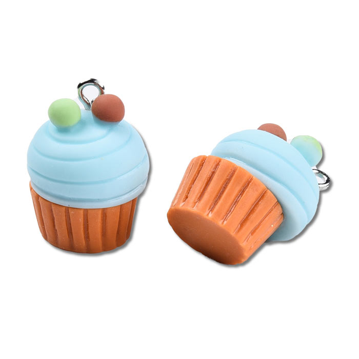 Fimo Anhänger, Cupcake, blau, 21x16x16, 2 Stck