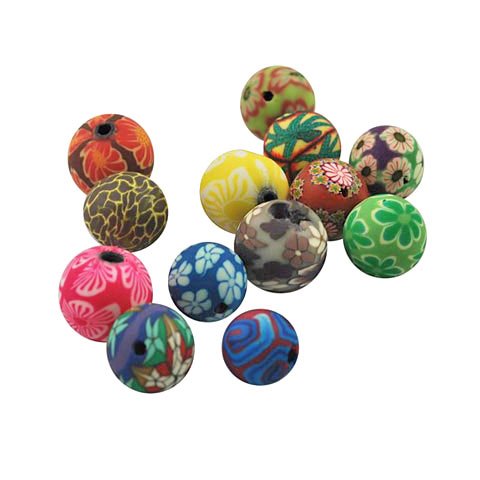 Fimo perler, 13-15 mm, blandede farver, 10 stk.
