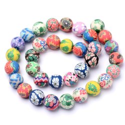 Fimo-Perlen, ganzer Strang, 12 mm, Farb-Mix, 33 Stk.