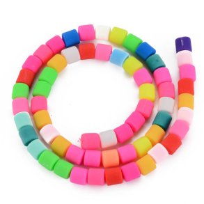 Fimo beads, full strand, column shape, 6.5x6mm, mixed colours, 60pcs