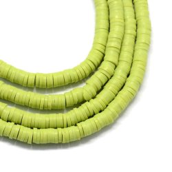 Fimo-Perlen, ganzer Strang, Heishi, M&uuml;ntzenform, gr&uuml;n-gelb, 6x1 mm, 380 Stk