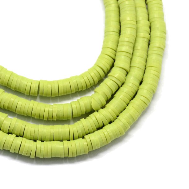 Fimo beads, coin shape, full strand, Heishi style, green-yellow, 6x1mm, 380pcs