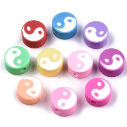 Perlen aus Fimo, Yin-Yang-Symbol, gemischte Farben, 10x5 mm, 10 Stk.