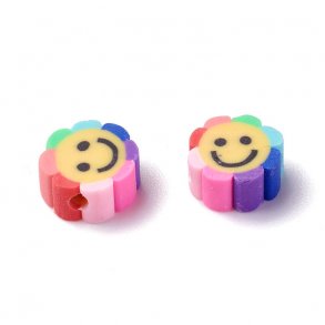 Perlen aus Fimo, lächelnde Blume, 10x4 mm, 1,5 mm Loch, 10 Stk.