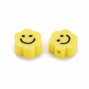 Fimo beads, yellow smiley, 9x4mm, 1mm hole, 10pcs