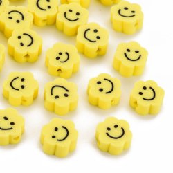 Perlen aus Fimo, gelber Smiley, 9x4 mm, 10 Stk.