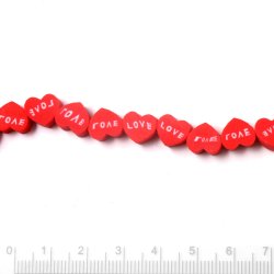 Perlen aus Fimo, rote Herz mit text LOVE, 9x8x4 mm, Loch 1,5 mm, 10 Stk.