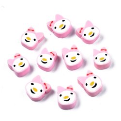 Fimo-Perlen, rosa Kaninchen, 12x8 mm, 1,5 mm Loch, 20 St&uuml;ck