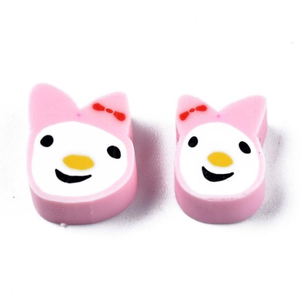 Fimo beads, pink rabbit, 12x8 mm, 1,5 mm hole, 20 pcs