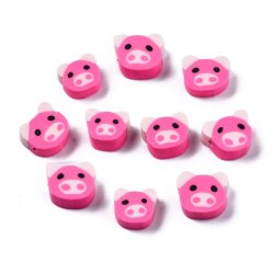 Fimo-Perlen, hot pink, Schwein, 10x5 mm, 1,5 mm Loch, 20 St&uuml;ck