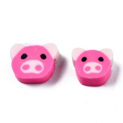 Fimo-Perlen, hot pink, Schwein, 10x5 mm, 1,5 mm Loch, 20 St&uuml;ck