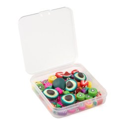 Obst-Anh&auml;nger, Fimo, gemischte Farben, 10-16mm, Kunststoffbox mit 50 Stck