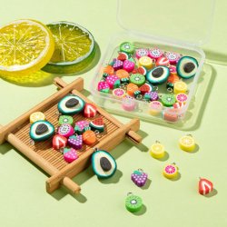 Obst-Anh&auml;nger, Fimo, gemischte Farben, 10-16mm, Kunststoffbox mit 50 Stck