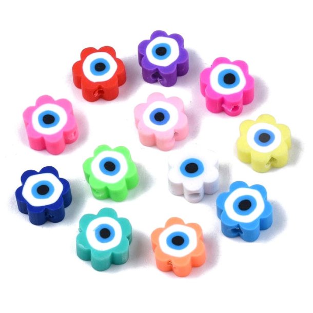 Perlen aus Fimo, Blumen mit Auge, gemischte Farben, 10x4 mm, 20 Stk.