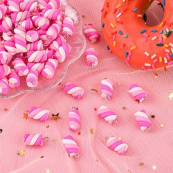 Anh&auml;nger, fimo, Marshmallow-Imitat mit Metall&ouml;se, rosa, Ma&szlig;e 17x10 mm, 2 Stck