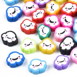 Perlen aus Fimo, gl&uuml;ckliche Wolken, gemischte Farben, 8x10x4 mm, 20 Stk.