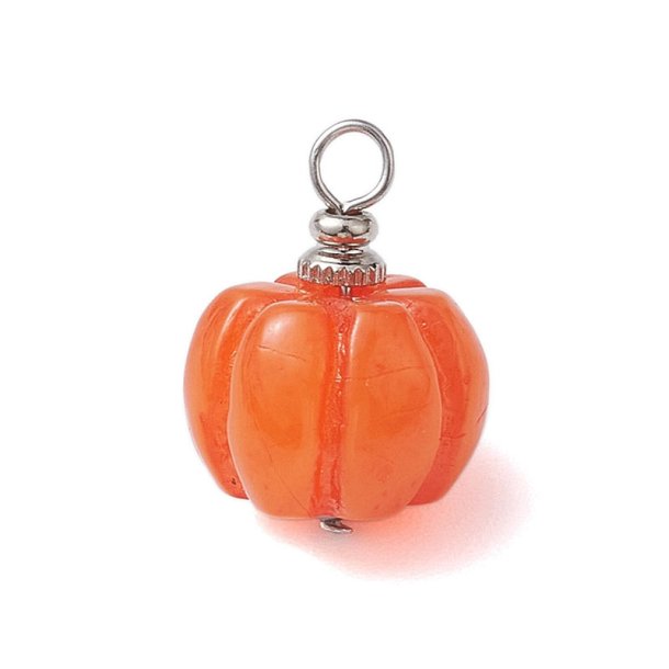 Gr�skarvedh�ng, halloween, resin, orange, 19x13 mm, 2 stk.