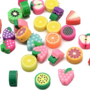 Perlen aus Fimo, gemischte Früchte, 10x10x4 mm, 20 Stk.
