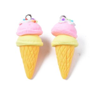 Eiswaffel-Anh�nger, handgemachte Fimo, Hot Pink, 37x14 mm, 1 Stk.