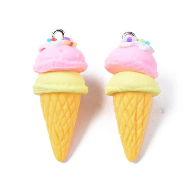 Ice cream cone charm, handmade polymer clay, hot pink, 37x14 mm, 1 pc
