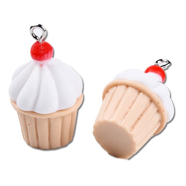 Akryl  pendant, cupcake with strawberry, 29x17x17, 2 pcs