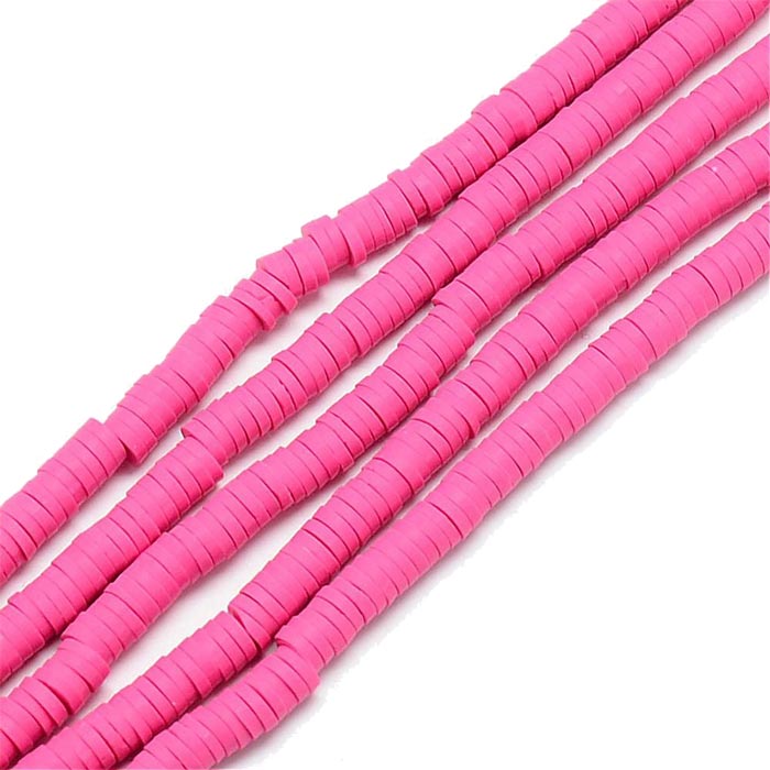 Fimo-Perlen, ganzer Strang, Heishi, Müntzenform, hot pink, 8x1 mm, 380 Stk.