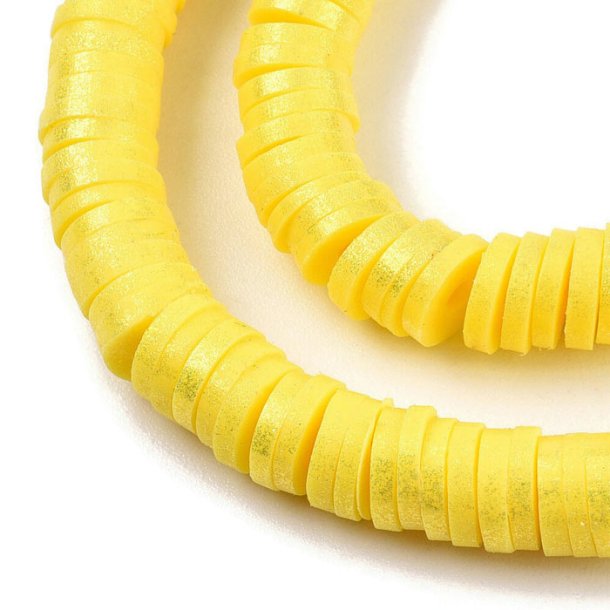 Fimo beads, coin shape, full strand, Heishi style, Yellow, 6x1 mm, appx. 400 pcs