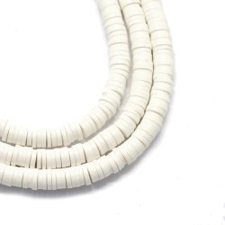 Fimo-Perlen, ganzer Strang, Heishi, M&uuml;ntzenform, rustikal wei&szlig;, 7x1 mm, 380 Stk