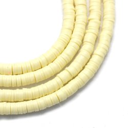 Fimo-Perlen, ganzer Strang, Heishi, M&uuml;ntzenform, creme gelb, 6x1 mm, 380 Stk