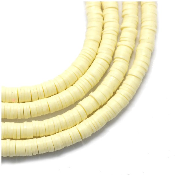 Fimo beads, coin shape, full strand, Heishi style, light yellow, 6x1mm, 380pcs