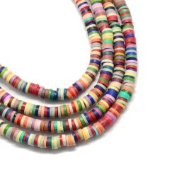 Fimo-Perlen, ganzer Strang, Heishi, M&uuml;ntzenform, gemischte dunkle Farben, 6x1 mm, 380 Stk
