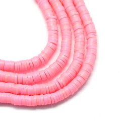 Fimo-Perlen, ganzer Strang, Heishi, M&uuml;ntzenform, pink, 8x1 mm, 380 Stk.