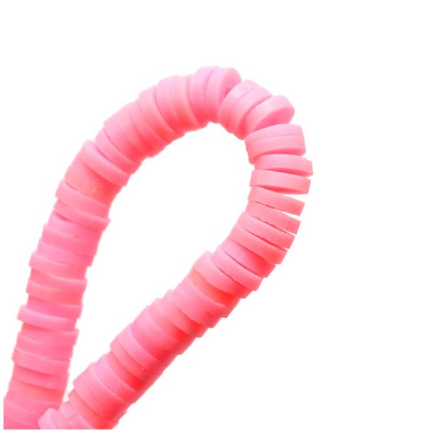 Fimo beads, coin shape, full strand, Heishi style, pink, 8x1mm, 380pcs