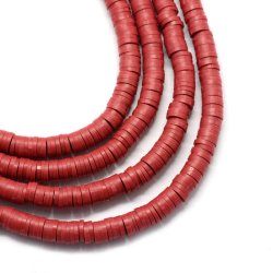 Fimo-Perlen, ganzer Strang, Heishi, M&uuml;ntzenform, dunkel rot, 8x1 mm, 380 Stk.