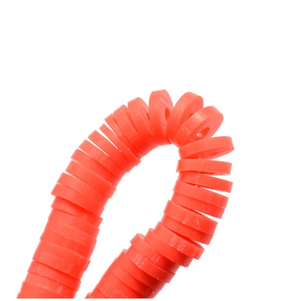 Fimo beads, coin shape, full strand, Heishi style, orange red, 8x1mm, 380pcs
