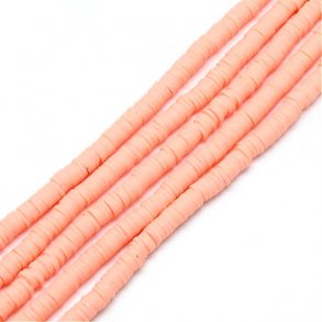 Fimo beads, coin shape, full strand, Heishi style, peach puff, 8x1mm, 380pcs