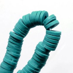 Fimo-Perlen, ganzer Strang, Heishi, M&uuml;ntzenform, blau-gr&uuml;n, 8x1 mm, 380 Stk.