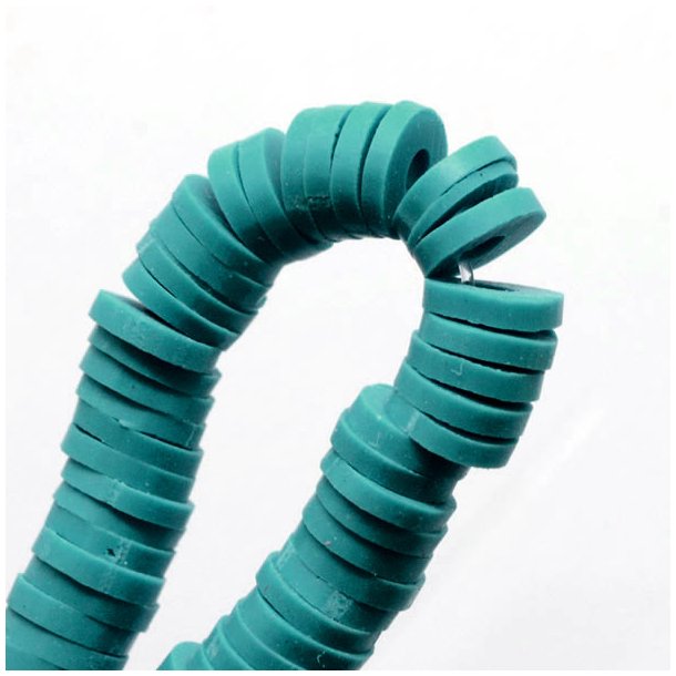 Fimo beads, coin shape, full strand, Heishi style, dark cyan, 8x1mm, 380pcs