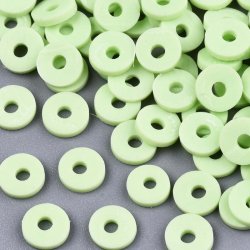Fimo-Perlen, ganzer Strang, Heishi, M&uuml;ntzenform, Limegr&uuml;n, 8x1 mm, 380 Stk