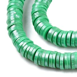 Fimo-Perlen, ganzer Strang, Heishi, M&uuml;nzform, gr&uuml;n mit Perlmuttglanz, 6x1 mm, ca. 400 St&uuml;ck